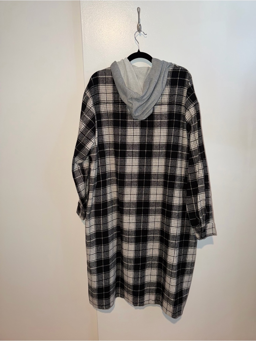 New Longline Plaid Hooded Button Up Shacket Shirt Jacket Size 1X - Picture 4 of 6